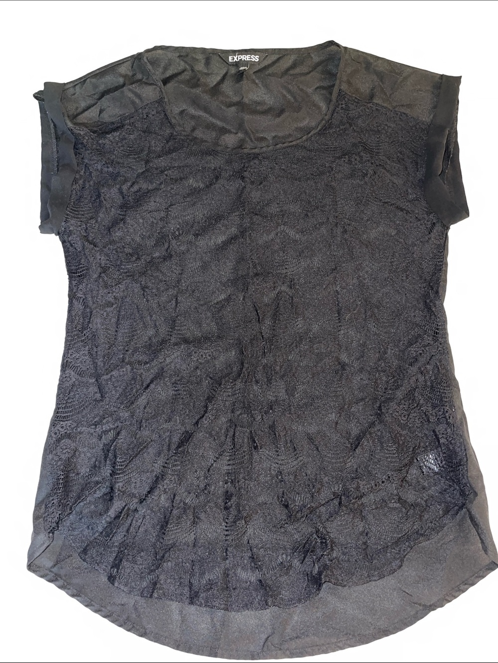 Express Black Lace Overlay Short Sleeve Blouse Size Small Petite